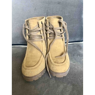 Pre-owned Timberland Lace Up Boots In Camel