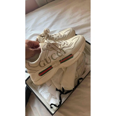 Pre-owned Gucci Rhyton Beige Leather Trainers