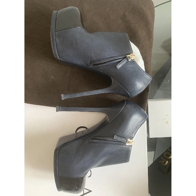 Pre-owned Saint Laurent Leather Ankle Boots In Blue