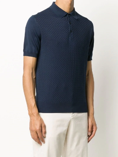 Shop Corneliani Geometric Knit Polo Shirt In Blue