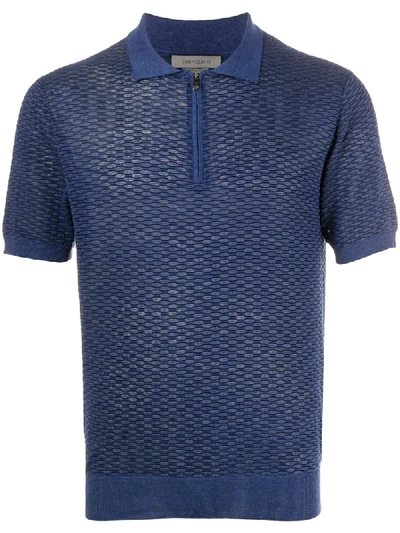 Shop Corneliani Lace Cable Polo Shirt In Blue