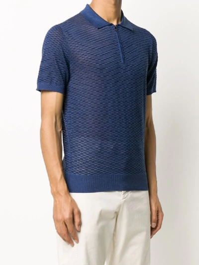 Shop Corneliani Lace Cable Polo Shirt In Blue