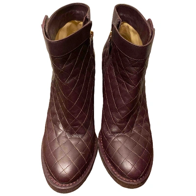 Pre-owned Chanel Leather Boots In Burgundy