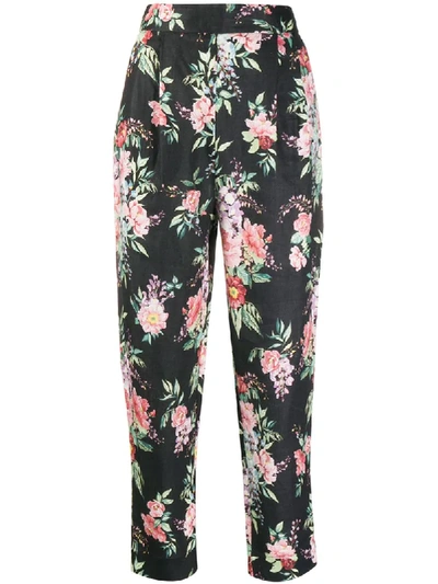 Shop Zimmermann Floral-print Tapered Trousers In Black