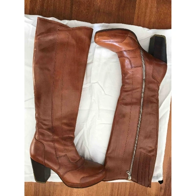 Pre-owned Dries Van Noten Leather Boots In Camel