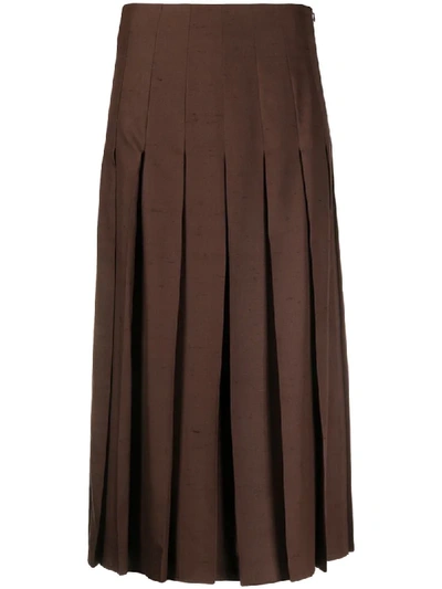 Shop Agnona Box-pleat Midi Skirt In Brown