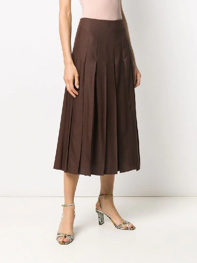 Shop Agnona Box-pleat Midi Skirt In Brown