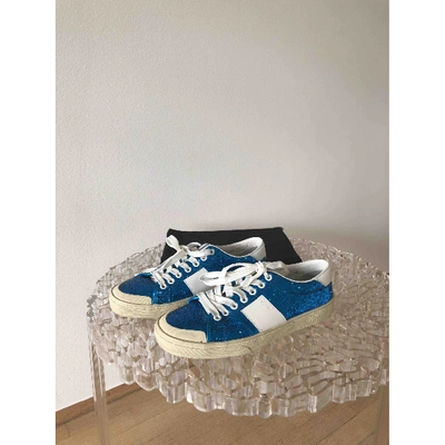 Pre-owned Saint Laurent Court Blue Glitter Trainers