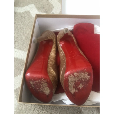Pre-owned Christian Louboutin Lady Peep Glitter Heels In Gold