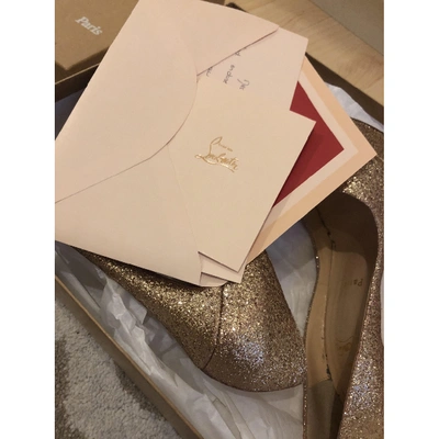 Pre-owned Christian Louboutin Lady Peep Glitter Heels In Gold