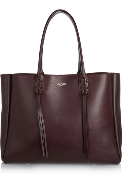 Shop Lanvin The Shopper Small Leather Tote In Burgundy