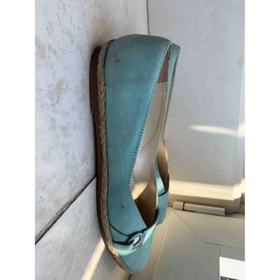 Pre-owned Ferragamo Vara Turquoise Suede Ballet Flats