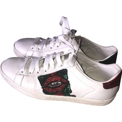 Pre-owned Gucci Ace Leather Trainers In White