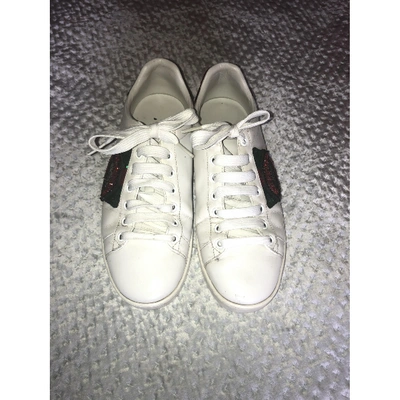 Pre-owned Gucci Ace Leather Trainers In White