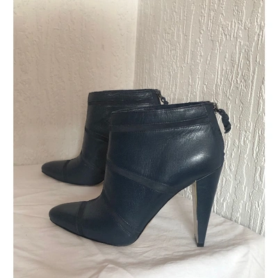 Pre-owned French Connection Leather Ankle Boots In Navy