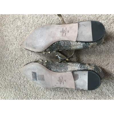 Pre-owned Valentino Garavani Rockstud Glitter Ballet Flats In Khaki