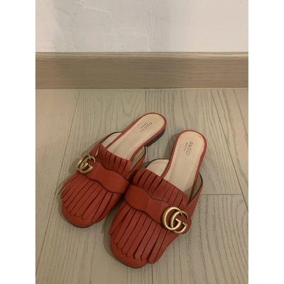 Pre-owned Gucci Marmont Flats In Red