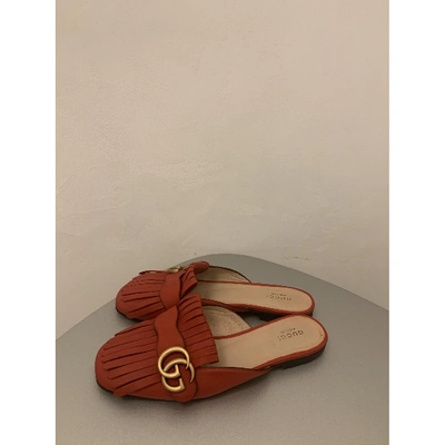 Pre-owned Gucci Marmont Flats In Red