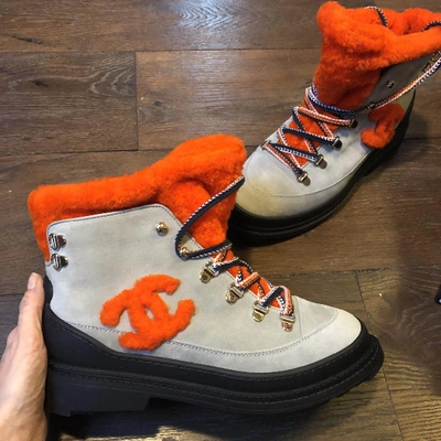Pre-owned Chanel Orange Suede Ankle Boots