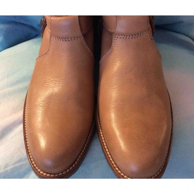 Pre-owned Moschino Leather Cowboy Boots In Camel