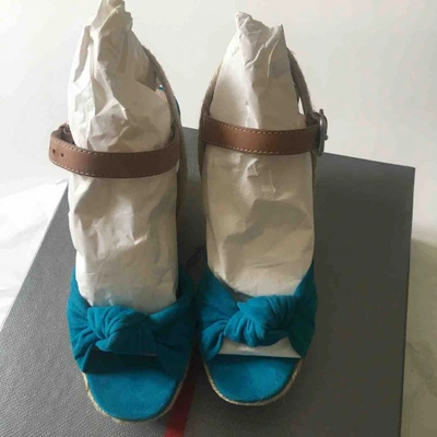 Pre-owned Prada Turquoise Suede Espadrilles