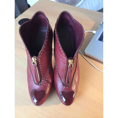 Pre-owned Alexander Mcqueen Leather Ankle Boots In Red