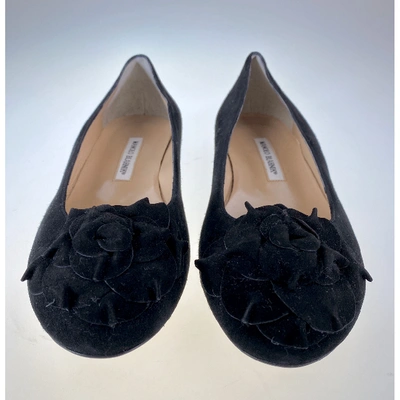 Pre-owned Manolo Blahnik Cloth Ballet Flats In Black