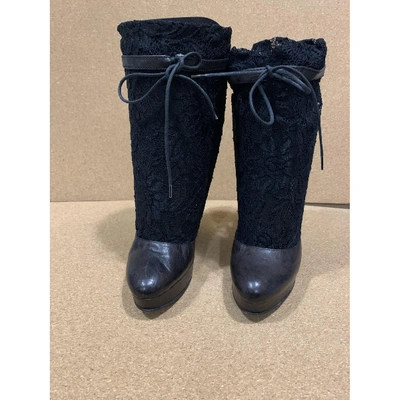 Pre-owned American Retro Leather Boots In Black