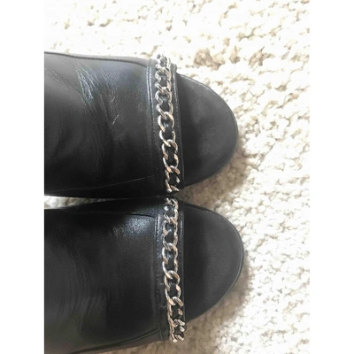 Pre-owned Chanel Leather Open Toe Boots In Black