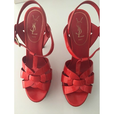 Pre-owned Saint Laurent Tribute Patent Leather Sandals In Red