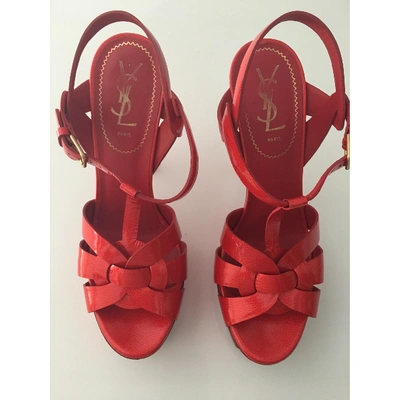 Pre-owned Saint Laurent Tribute Patent Leather Sandals In Red