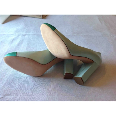 Pre-owned Jcrew Leather Heels In Turquoise