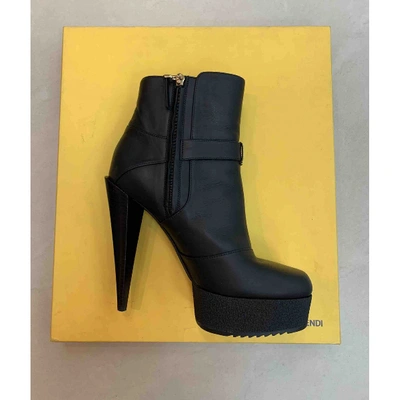 Pre-owned Fendi Black Leather Ankle Boots