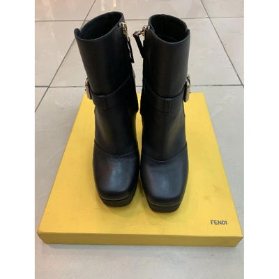 Pre-owned Fendi Black Leather Ankle Boots