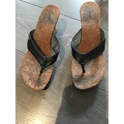Pre-owned Dkny Leather Mules & Clogs In Black