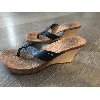 Pre-owned Dkny Leather Mules & Clogs In Black