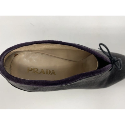 Pre-owned Prada Lace Up Boots In Grey