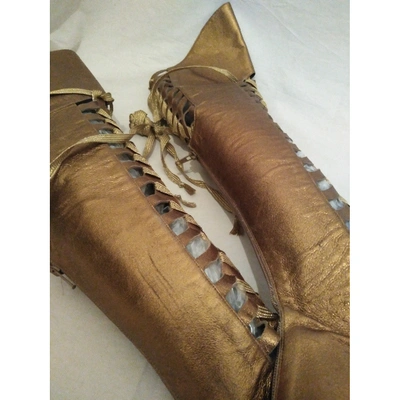 Pre-owned Versace Gold Leather Boots