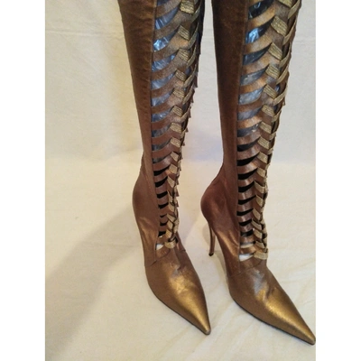 Pre-owned Versace Gold Leather Boots