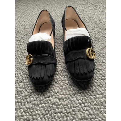 Pre-owned Gucci Marmont Black Suede Heels