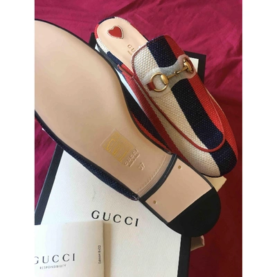Pre-owned Gucci Princetown Blue Cloth Flats
