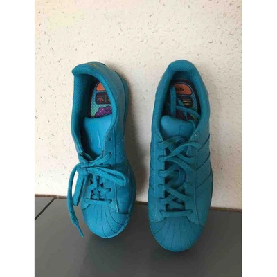Pre-owned Adidas X Pharrell Williams Turquoise Leather Trainers