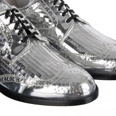 Pre-owned Dolce & Gabbana Patent Leather Lace Ups In Silver