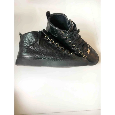 Pre-owned Balenciaga Arena Leather Trainers In Black