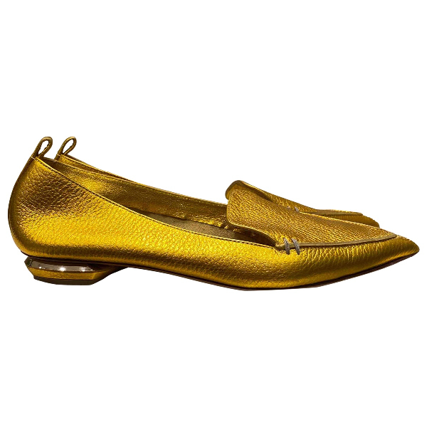 gold leather flats