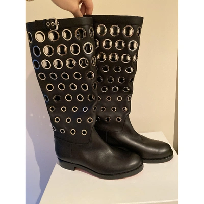 Pre-owned Christian Louboutin Egoutina Black Leather Boots