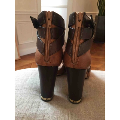 Pre-owned Jean-michel Cazabat Leather Open Toe Boots In Camel