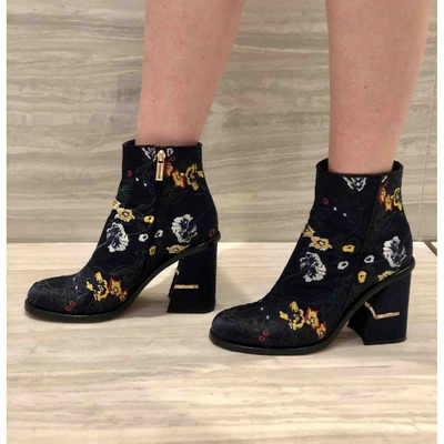 Pre-owned Tibi Cloth Ankle Boots In Navy