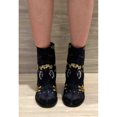 Pre-owned Tibi Cloth Ankle Boots In Navy