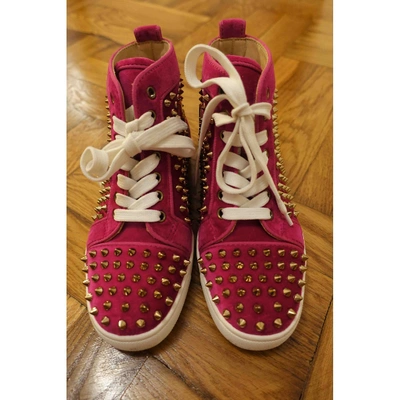 Pre-owned Christian Louboutin Lou Spikes Velvet Trainers In Pink